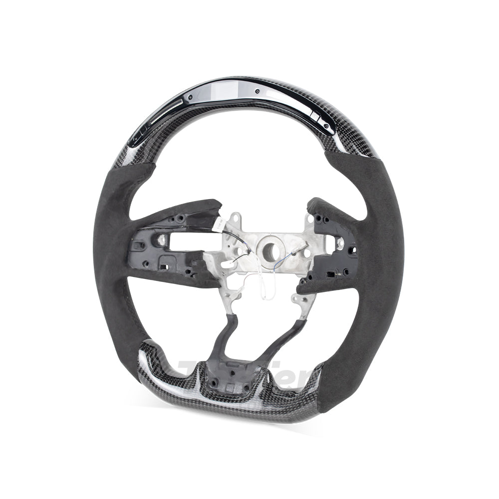 D-CARBON 2016-2021 HONDA CIVIC LED RPM DISPLAY FLAT BOTTOM GLOSS CARBON FIBER STEERING WHEEL WITH ALCANTARA