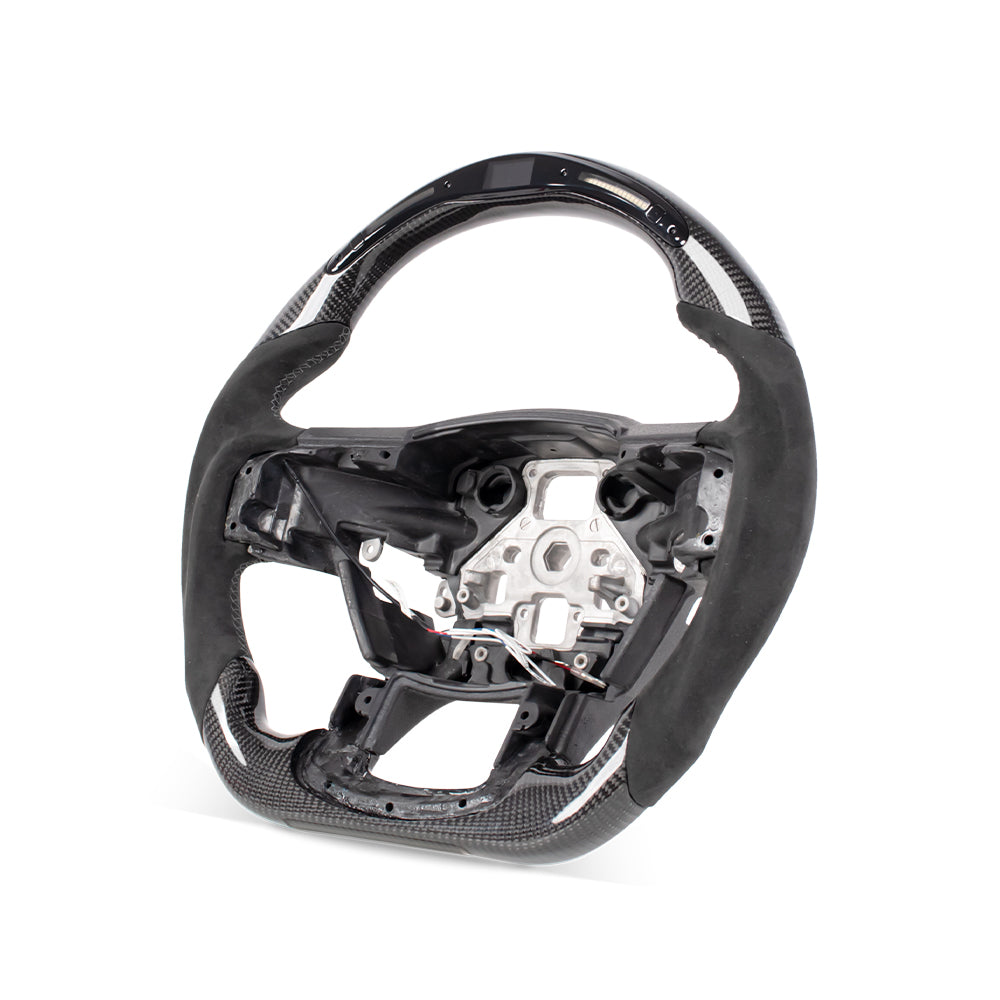D-CARBON 2015-2020 FORD F150 Raptor II IN GLOSS CARBON FIBER STEERING WHEEL WITH LED RACE DISPLAY & ALCANTARA GRIP