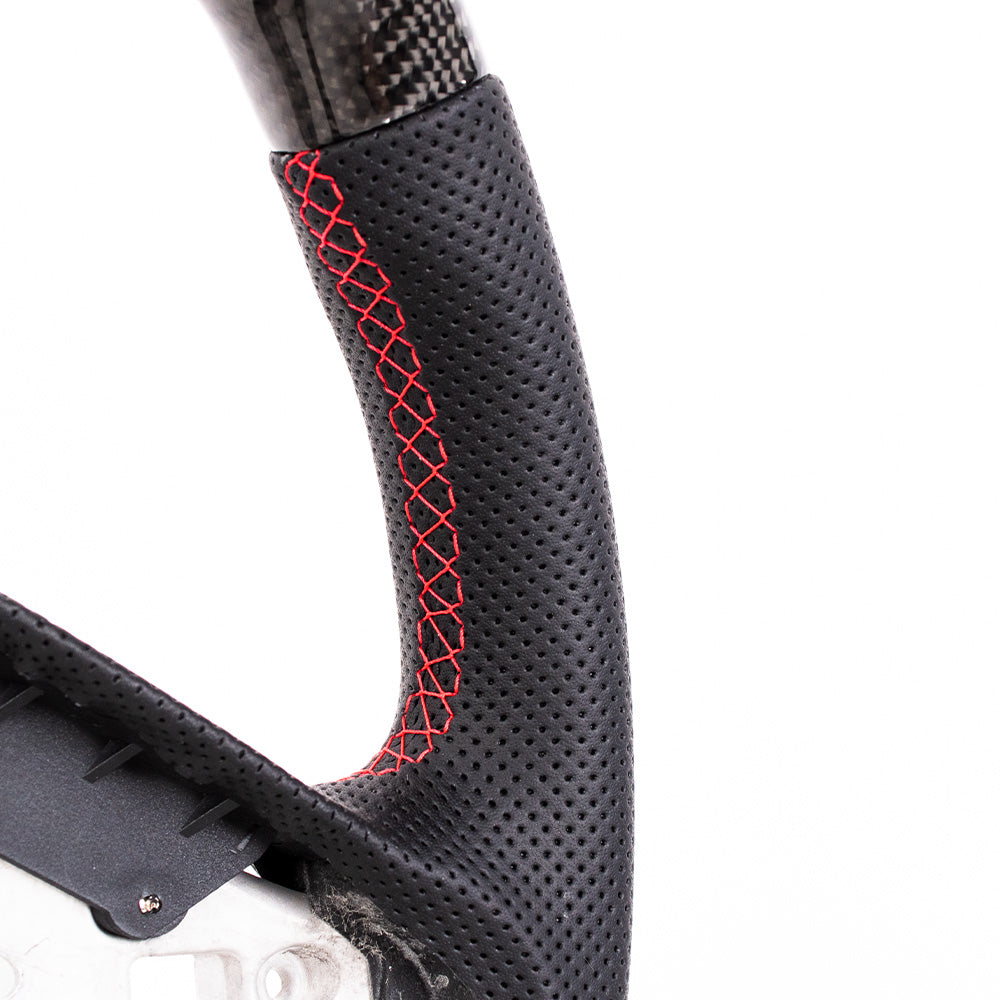 2020+ Corvette C8 Flat Bottom Steering Wheel - Gloss Carbon & Nappa Perforated Leather