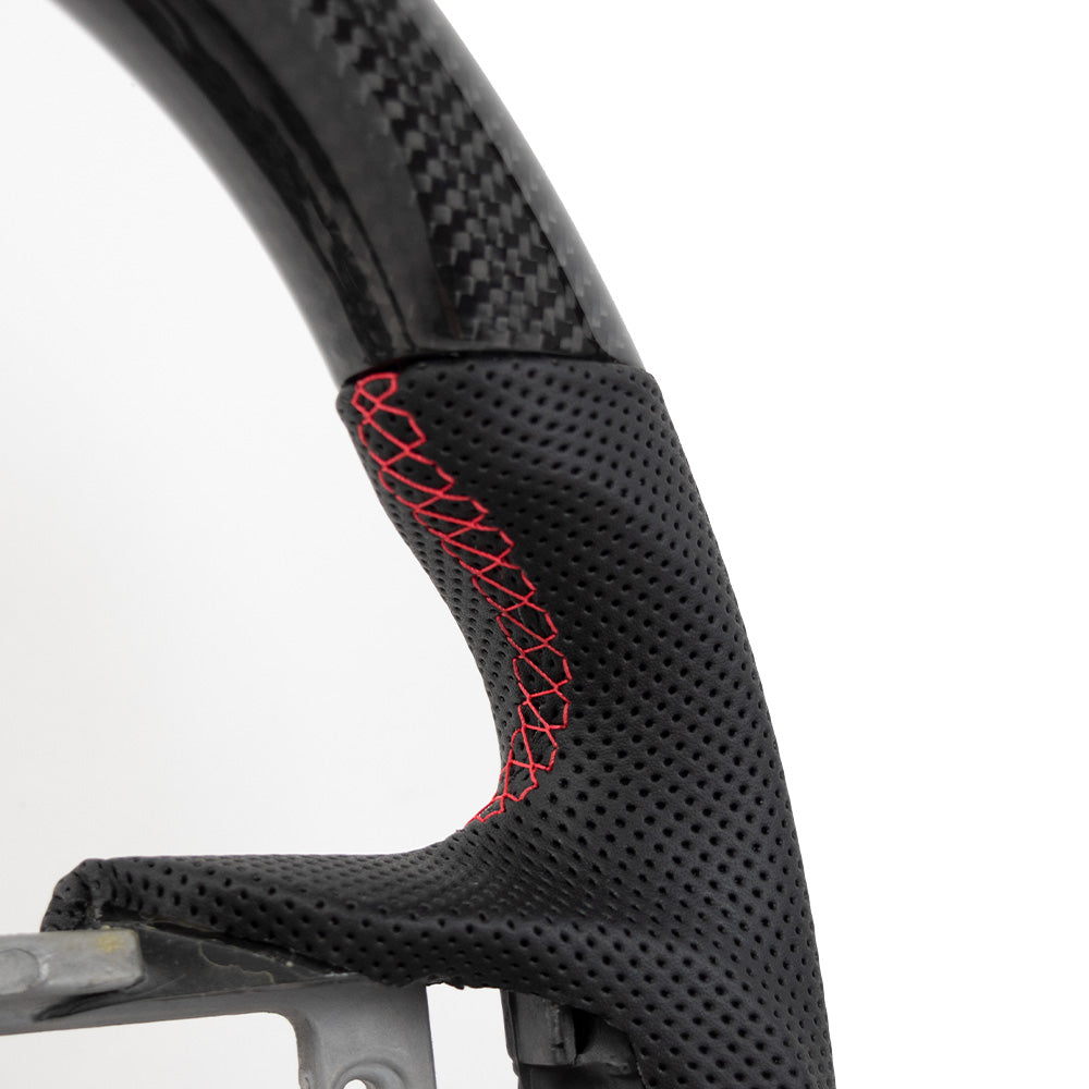 D-CARBON 2018–2023 Ford Mustang Carbon Fiber & Leather Flat Bottom Steering Wheel