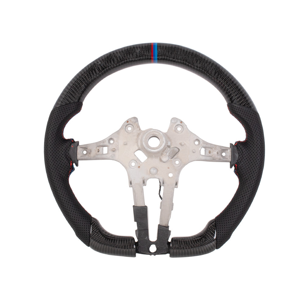 D-CARBON BMW F Series Flat-Bottom Steering Wheel | Gloss Carbon Fiber & Leather