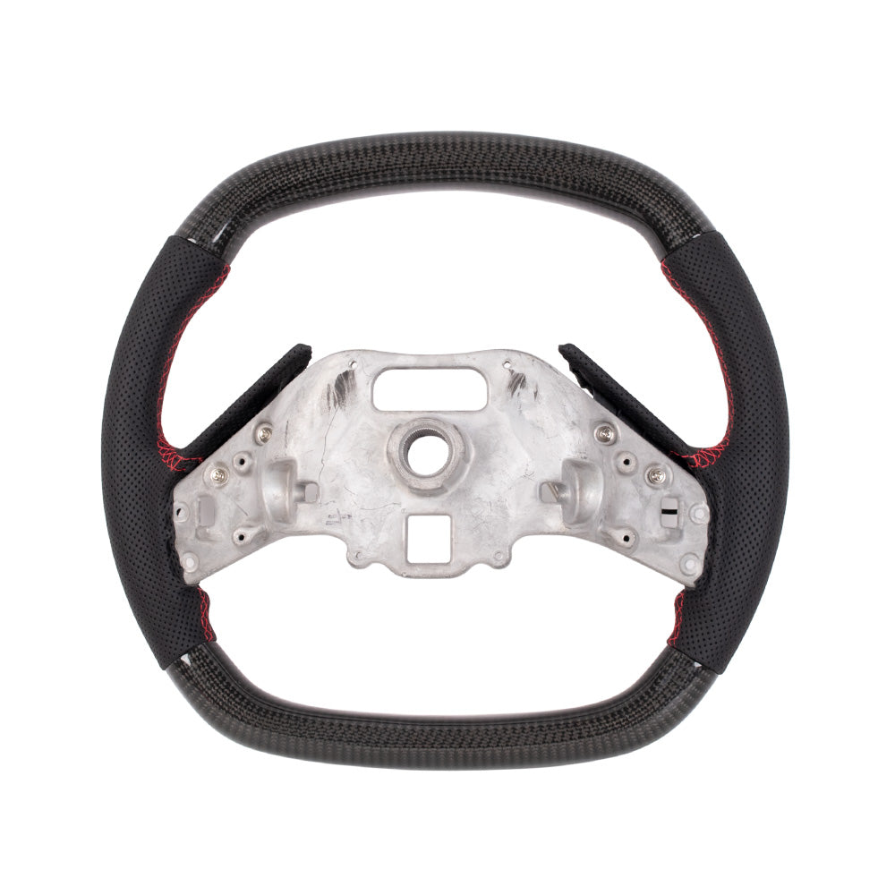 2020+ Corvette C8 Flat Bottom Steering Wheel - Gloss Carbon & Nappa Perforated Leather