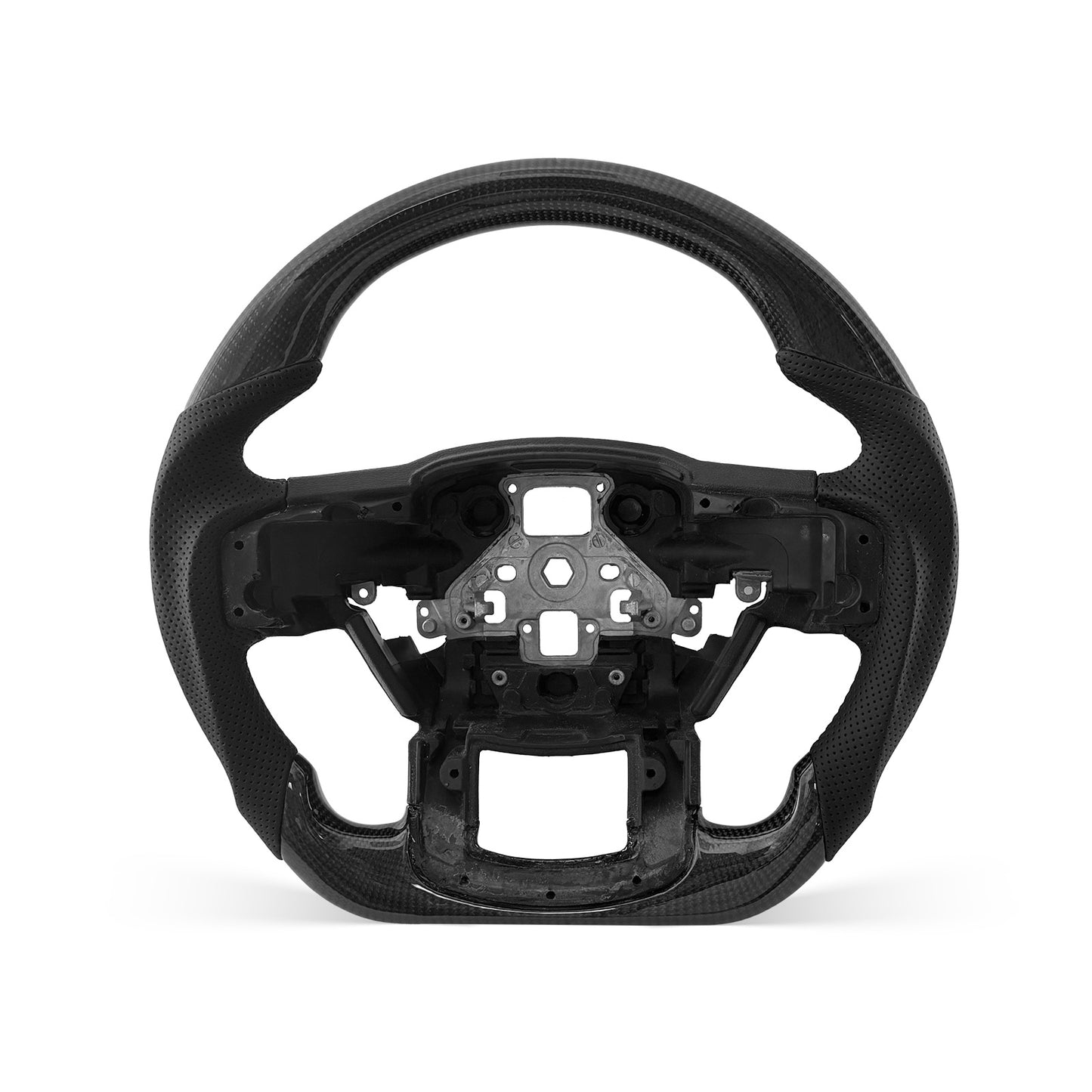 Ford F-150 2015-2020 steering wheel, Style 08 · 3K Gloss Carbon Fiber · Perforated Leather · With Paddle Opening
