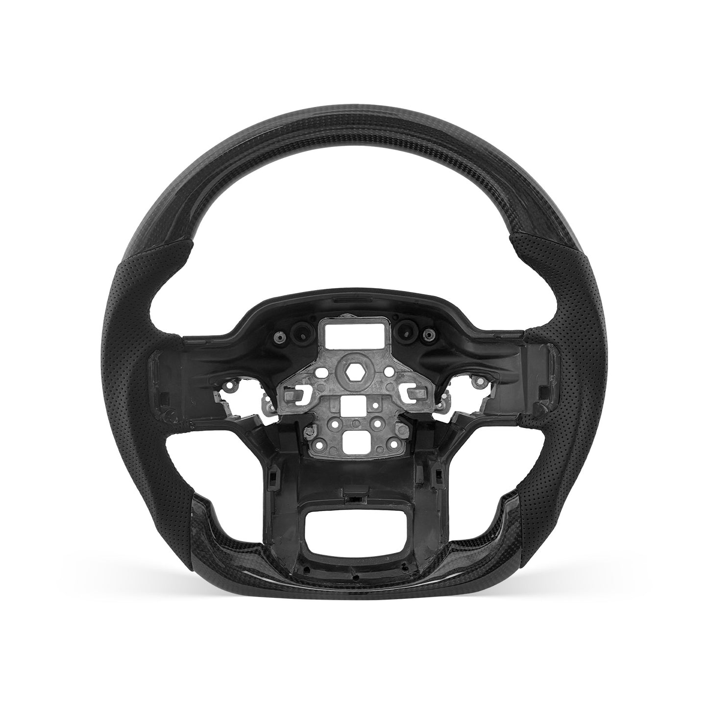 Ford F-150 2015-2020 steering wheel, Style 11 · 3K Gloss Carbon Fiber · Perforated Leather · With Paddle Opening