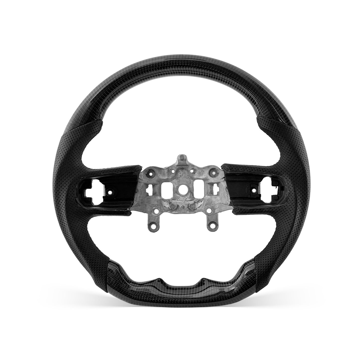 JEEP JL 2018-2026 steering wheel, Style 01 · 3K Gloss Carbon Fiber · Perforated Leather · Universal Paddle Compatibility