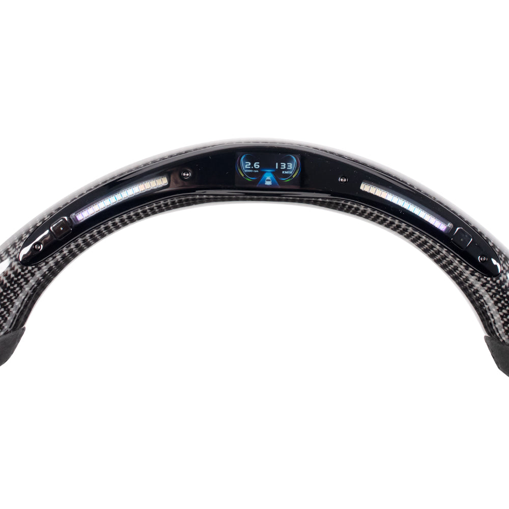 D-CARBON 2015-2020 FORD F150 Raptor II IN GLOSS CARBON FIBER STEERING WHEEL WITH LED RACE DISPLAY & ALCANTARA GRIP