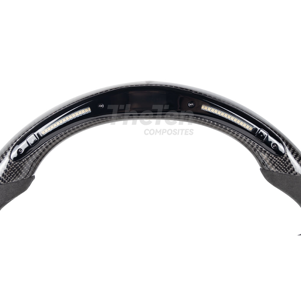 D-CARBON 2016-2021 HONDA CIVIC LED RPM DISPLAY FLAT BOTTOM GLOSS CARBON FIBER STEERING WHEEL WITH ALCANTARA