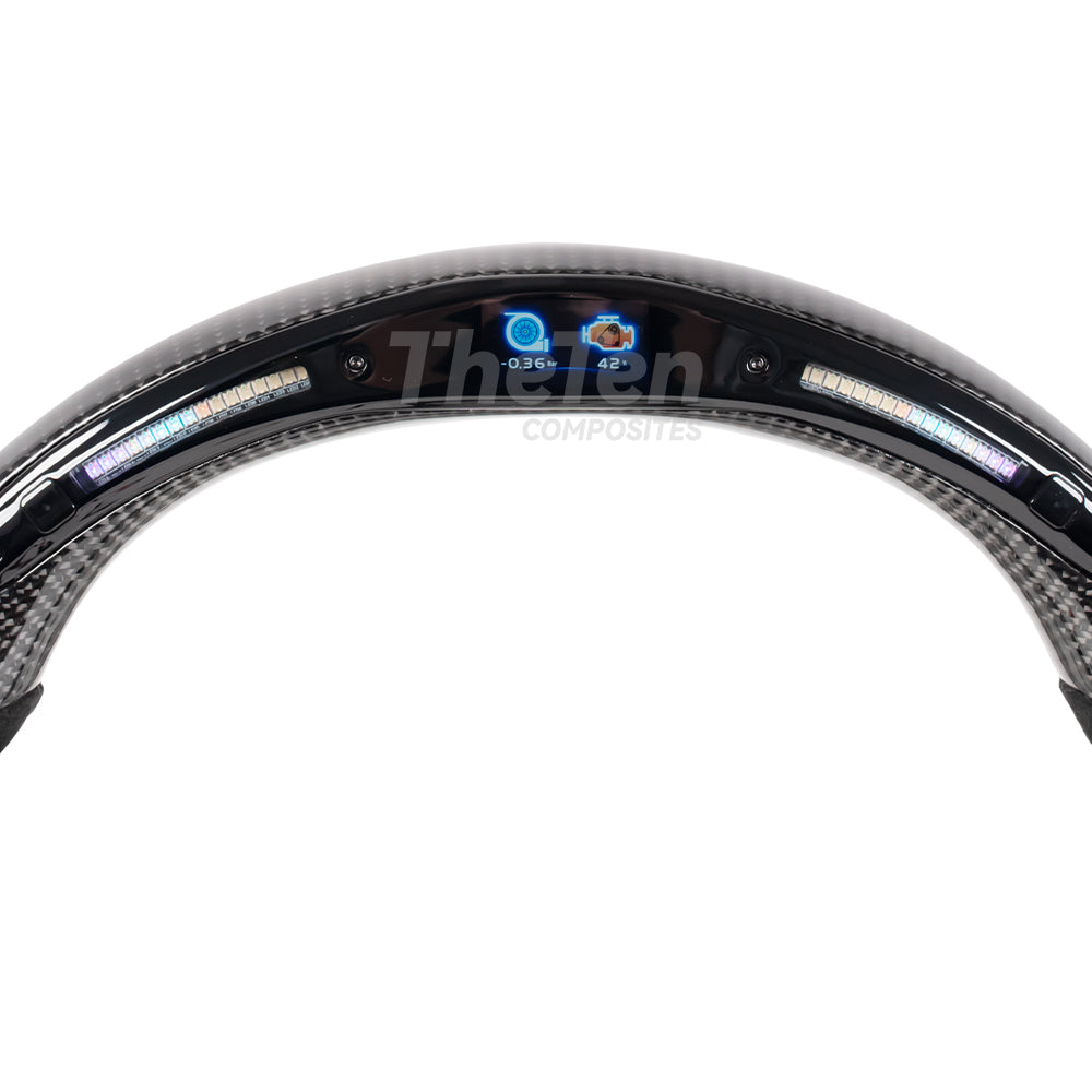 D-CARBON 2016+ TOYOTA 86 SUBARU BRZ FLAT BOTTOM STEERING WHEEL IN GLOSS CARBON & ALCANTARA WITH LED RACE DISPLAY