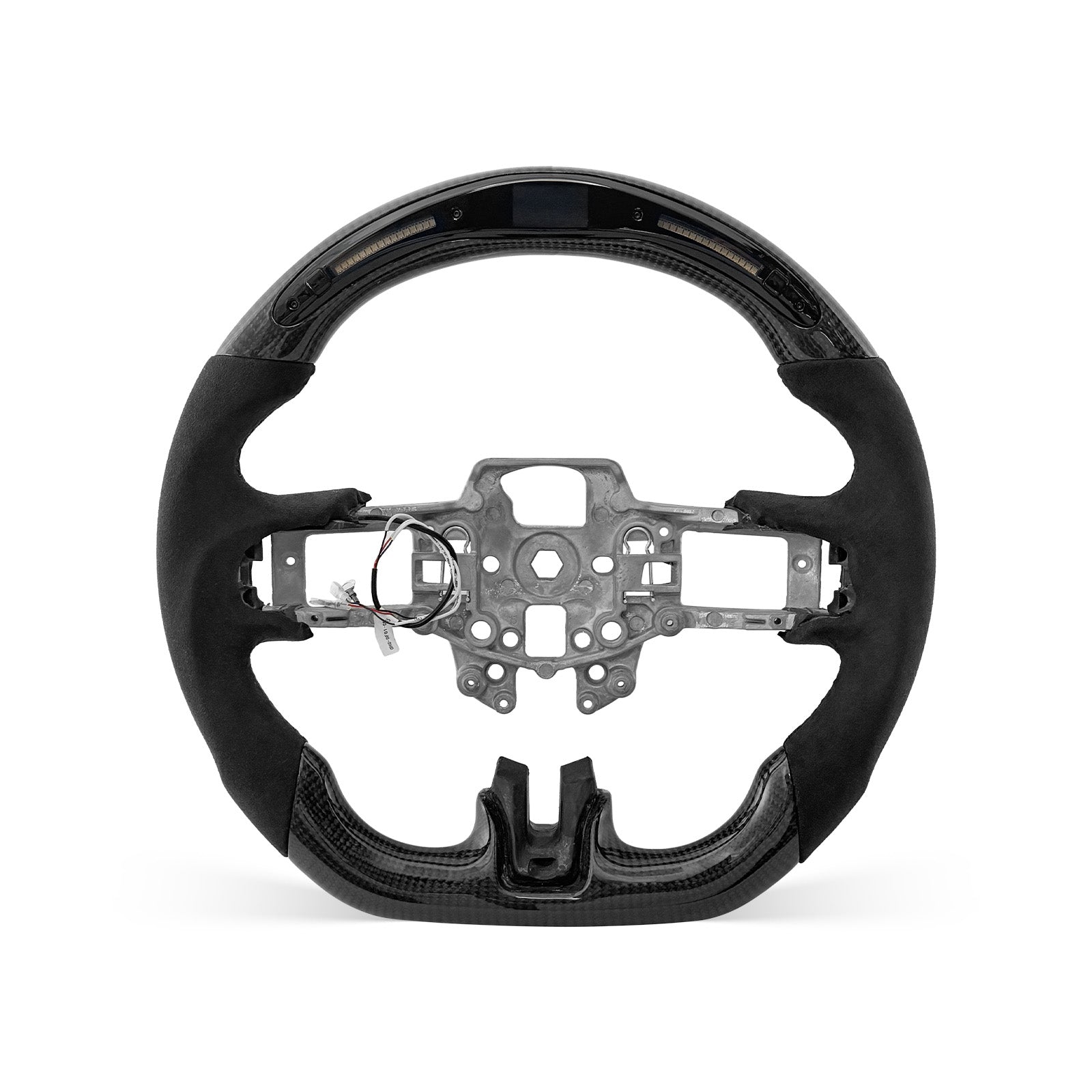 Mustang 2015-2017 steering wheel, Style 04 · 3K Gloss Carbon Fiber · Alcantara / Suede · LED · Universal Paddle Compatibility