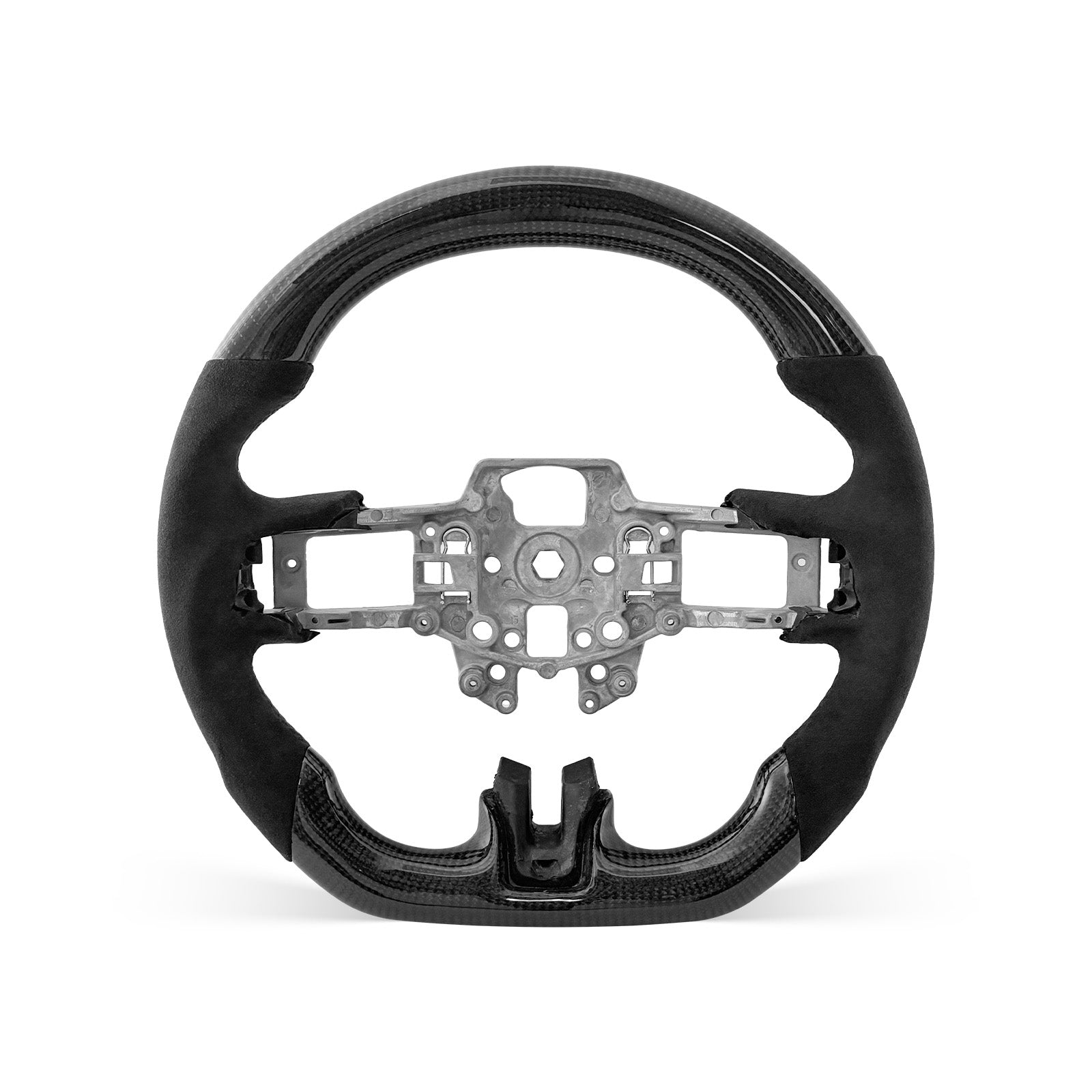 Mustang 2015-2017 steering wheel, Style 05 · 3K Gloss Carbon Fiber · Alcantara / Suede · Universal Paddle Compatibility