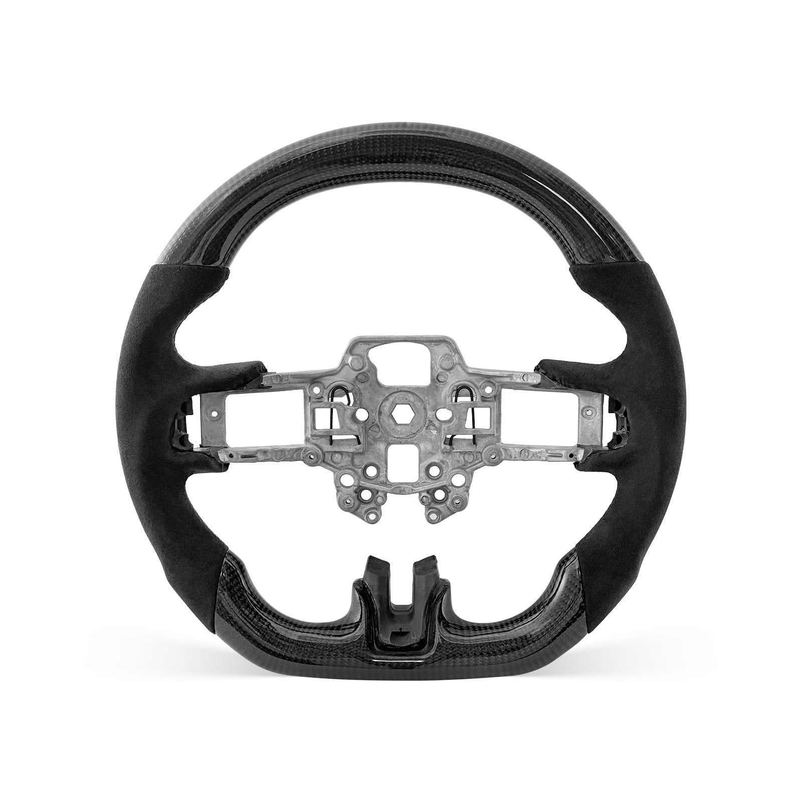 Mustang 2018-2023 steering wheel, Style 07 · 3K Gloss Carbon Fiber · Alcantara / Suede · Universal Paddle Compatibility