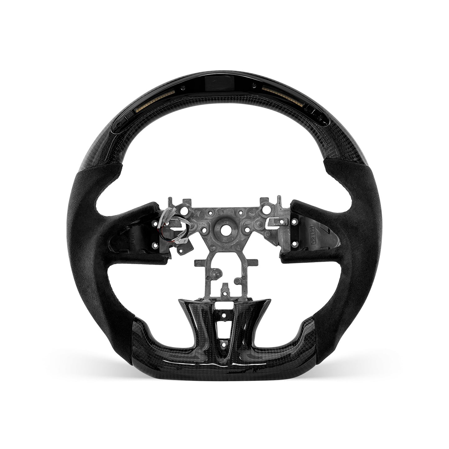 Infiniti Q50 2013-2017 steering wheel, Style 04 · 3K Gloss Carbon Fiber · Alcantara / Suede · LED · Universal Paddle Compatibility