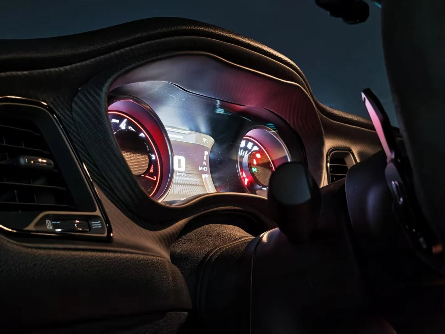Dodge Challenger carbon fiber instrument cluster detail